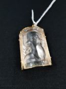 YELLOW METAL MOUNTED LALIQUE (FRANCE) PENDANT