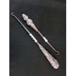 2 X SILVER HANDLED BUTTON HOOKS