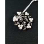 SILVER, MARCASITE AND PEARL BROOCH