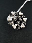 SILVER, MARCASITE AND PEARL BROOCH