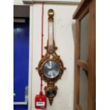 VINTAGE MID CENTURY GOLD GILT BANJO BAROMETER