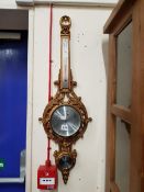 VINTAGE MID CENTURY GOLD GILT BANJO BAROMETER