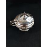 ANTIQUE SILVER MUSTARD POT WITH BLUE LINER 45G