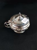 ANTIQUE SILVER MUSTARD POT WITH BLUE LINER 45G