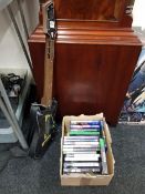 BOX LOT OF CONSOLE GAMES INCLUDING GUITAR HERO AND GUITAR