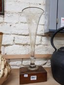 TALL ANTIQUE MOUNTED ETCHED BUD VASE A/F
