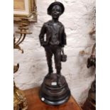 FRENCH BRONZE STATUE OF SCHOOL BOY SOGNED MARCEL DEBUT 1865-1933. STANDS 23.5" TALL INCLUDES BASE