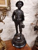FRENCH BRONZE STATUE OF SCHOOL BOY SOGNED MARCEL DEBUT 1865-1933. STANDS 23.5" TALL INCLUDES BASE