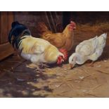 DONNA CRAWSHAW OIL ON BOARD FARMYARD BIRDS 29CM X 24CM