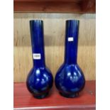 PAIR OF 19TH CENTURY CHINESE PEKING GLASS BOTTLE VASES IN A ROYAL BLUE METAL. 12.5" TALL