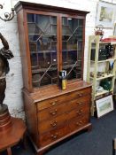ANTIQUE DOUBLE DOOR BOOKCASE ASTRAGAL GLAZED WITH DRAWERS