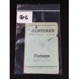 GLENTORAN FOOTBALL CLUB FIXTURE CARD FOR SEASON 1964-1965