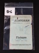 GLENTORAN FOOTBALL CLUB FIXTURE CARD FOR SEASON 1964-1965