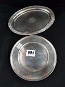 SILVER PRESENTATION PLATE 1966 AND A SILVER OVAL CARD TRAY