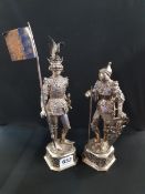 PAIR OF SILVER (925 STAMPED) CONTINENTAL KNIGHT FIGURES APPROXIMATELY 26CM TALL
