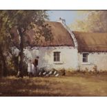 W.H.BURNS OIL ON CANVAS FEEDING THE CHICKENS 29CM X 24CM