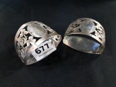 PAIR OF SILVER NAPKIN RINGS DECORATED WITH SHAMROCKS SHEFFIELD BY WALKER AND HALL