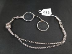 PAIR OF SILVER LORGNETTES ON SILVER CHAIN