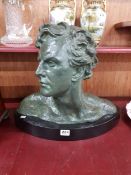 1930'S BEAUTIFULLY PATINATED BRONZE SIGNED BY ALEXANDRE OULINE POSSIBLY OF PILOT, JEAN MERMOZ