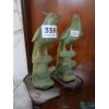 PAIR OF CARVED IMPERIAL JADE CARDINALS - 20CM TO INC BASE