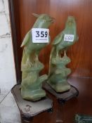 PAIR OF CARVED IMPERIAL JADE CARDINALS - 20CM TO INC BASE