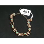 9 CARAT GOLD BRACELET WITH TURQUOISE AND SEED PEARL 9.9 GRAMS