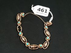 9 CARAT GOLD BRACELET WITH TURQUOISE AND SEED PEARL 9.9 GRAMS