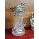 BEAUTIFULLY DECORATED WHITE METAL (POSSIBLY CONTINENTAL SILVER) TOPPED CUT GLASS DECANTER