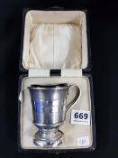 BOXED SILVER CHRISTENING CUP - 1938