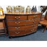 ANTIQUE INLAID BOWFRONTED 2 OVER 3 CHEST OF DRAWERS