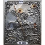 SILVER FRAMED RUSSIAN ICON 27CM X 31CM