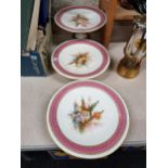 3 ANTIQUE ROYAL WORCESTER HAND PAINTED TAZZAS