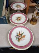 3 ANTIQUE ROYAL WORCESTER HAND PAINTED TAZZAS