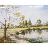 DAVID PETERS WATERCOLOUR HILL POND AT DOAGH 47CM X 37CM