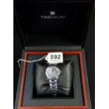 TAG HEUER LADIES WRIST WATCH WITH MOTHER OF PEARL FACE ADORNED WITH DIAMONDS WITH BOX AND PAPERWORK