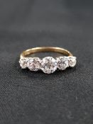 18 CARAT YELLOW GOLD 5 STONE DIAMOND RING - 5 ROSE CUT DIAMONDS SET IN TRADITIONAL WHITE GOLD CLAW