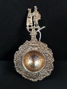 SILVER TEA STRAINER HALLMARKED STERLING - ORNATELY DECORATED.