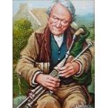 ROY WALLACE OIL ON BOARD THE IRISH PIPER 19CM X 13.5CM