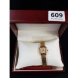 LADIES VINTAGE PLATED ROTARY WRIST WATCH WITH MOTHER OF PEARL FACE, BOXED WITH PAPERS AND EXTRA