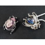 PAIR OF VINTAGE GEMSTONE BUG BROOCHES