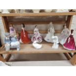 SHELF LOT OF DOULTON, WORCESTER, GOEBEL AND OTHER FIGURES