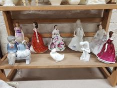 SHELF LOT OF DOULTON, WORCESTER, GOEBEL AND OTHER FIGURES