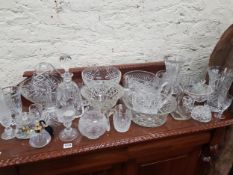 SHELF LOT OF CUT GLASS AND OTHER GLASS