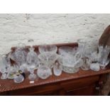 SHELF LOT OF CUT GLASS AND OTHER GLASS