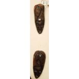 PAIR OF LARGE WOOD CARVED FACE PLAQUES