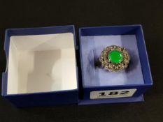 VINTAGE SILVER AND GREEN STONE MARCASITE RING