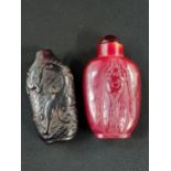 2 ORIENTAL CARVED SNUFF BOTTLES