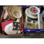 4 BOX LOTS OF ORNAMENTS, GLASSWARE AND PART TEASETS