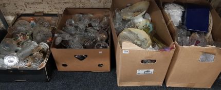 4 BOXES OF CHINA AND ORNAMENTS