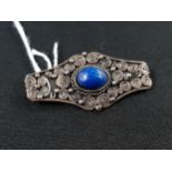 ARTS AND CRAFTS SILVER AND BLUE AGATE STONE BROOCH